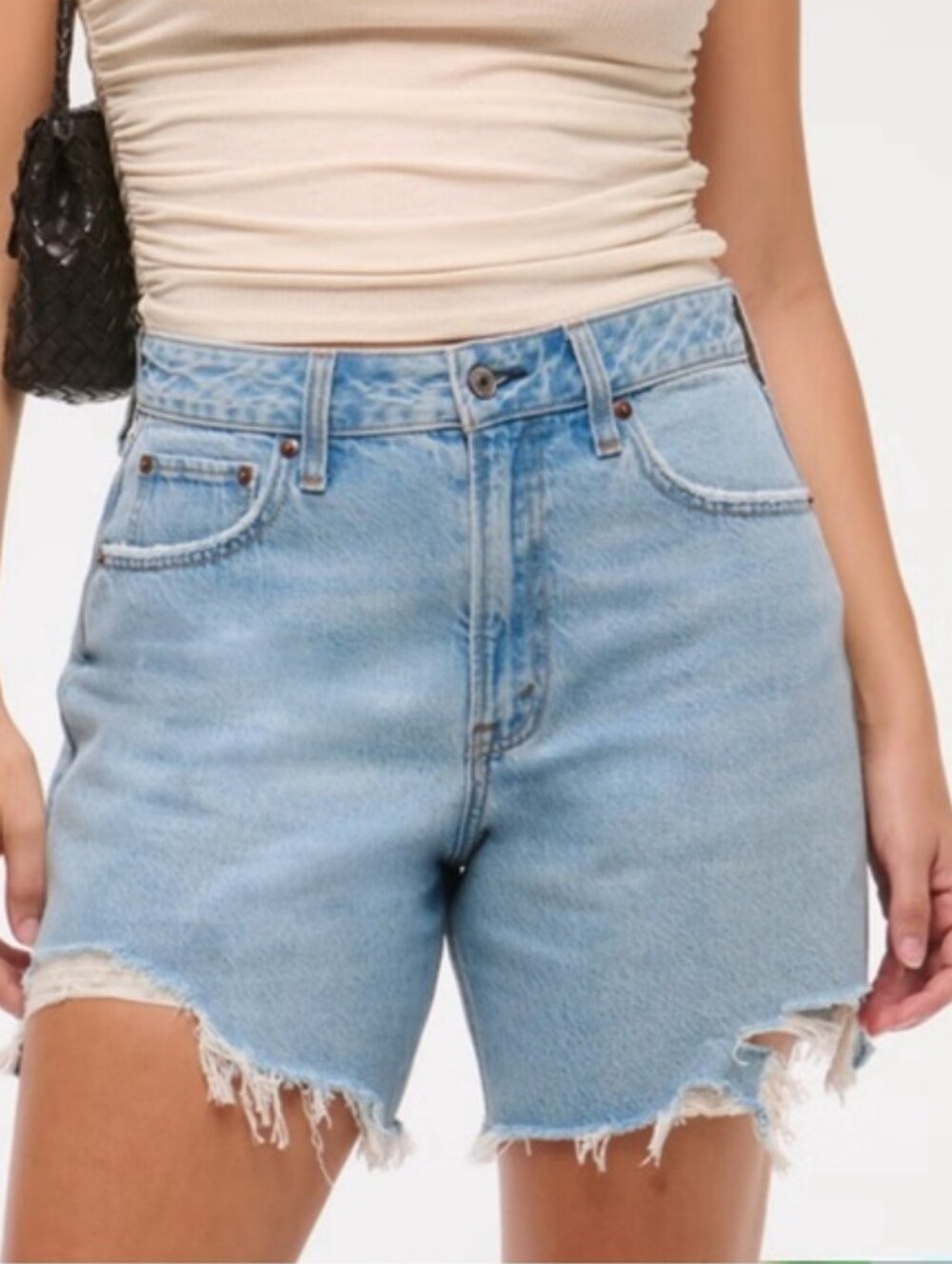 Abercrombie & Fitch Curve Love High Rise Loose Distressed Denim Shorts